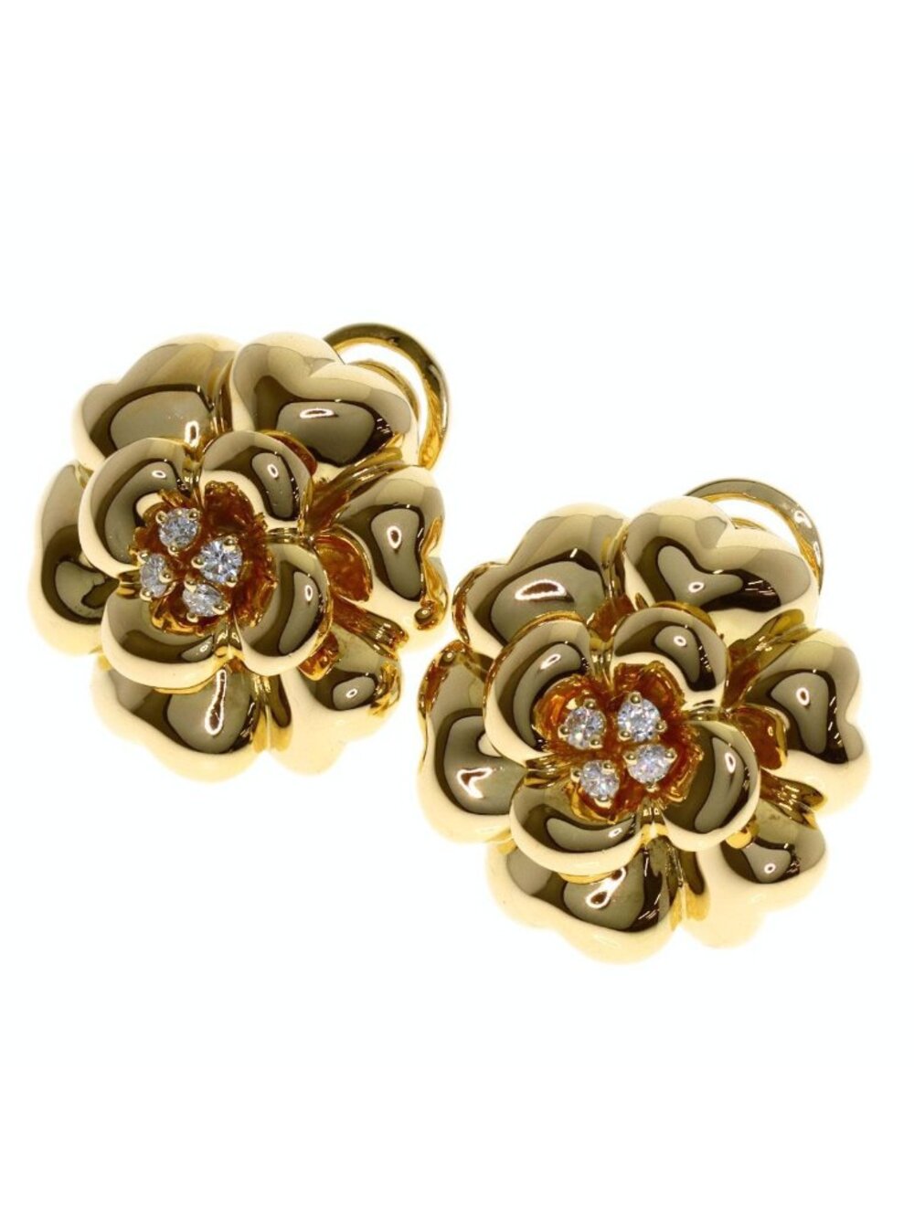 Chanel Camellia Diamond Earrings 18K Yellow Gold